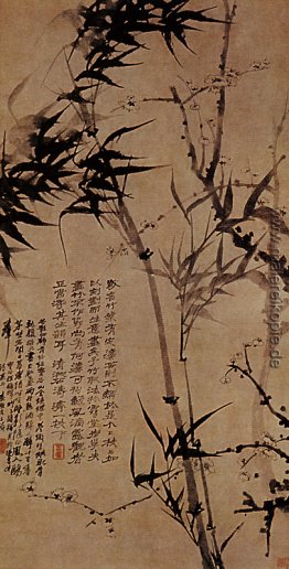 Prunus in Blüte und Bambus