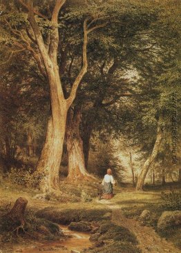 Eine Frau mit einem Jungen in den Wald