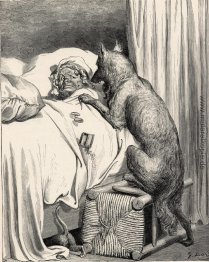 Er sprang unpon der alten Frau und aß sie auf