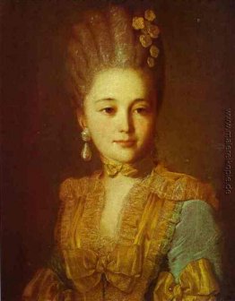 Porträt einer unbekannten Frau in einem blauen Kleid mit gelben