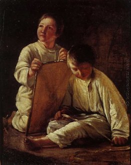 Two Peasant Boy mit einem Drachen
