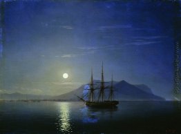 Segeln vor der Küste der Krim in der mondhellen Nacht