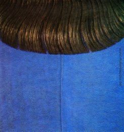 Red Hair on Blue Dress