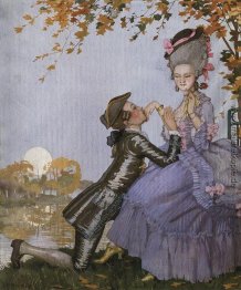 Eine Jugend in die Knie vor einer Dame Eine Jugend in die Knie vor einer Dame