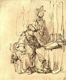 Ein Mann sitzt an einem Tisch mit Büchern bedeckt Ein Mann sitzt an einem Tisch mit Büchern bedeckt