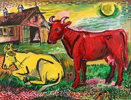 Rote und gelbe Kühe