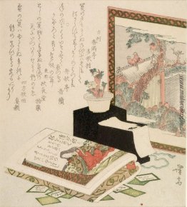 Karten, Fukujuso Blumen und Schirm