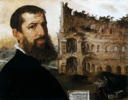 Selbstporträt des Malers mit dem Kolosseum im Hintergrund