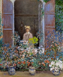 Camille Monet auf dem Fenster, Argentuile