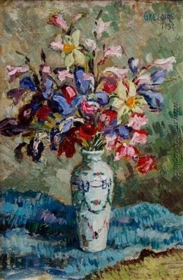 Mixed Blumen in einer Vase aus Porzellan