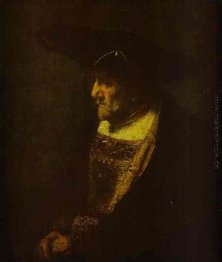 Porträt eines Mannes im Hut verziert mit Perlen