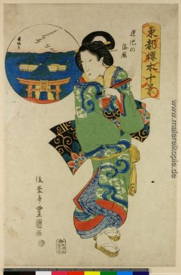 Frau mit einge Darstellung der Wildgänse am Hasu-no-ike
