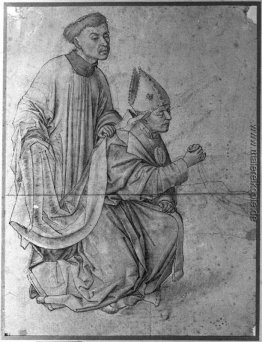 Bischof kniend, im Profil, schwingt ein Weihrauchfass, begleitet