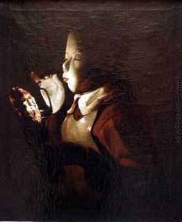 Boy Blowing in Lamp