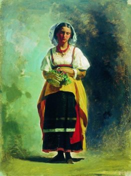 Italienische Frau mit einem Korb der Blumen