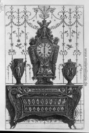 Kommode mit Mustern von Diamanten, auf einer Uhr und zwei dekora Kommode mit Mustern von Diamanten, auf einer Uhr und zwei dekora