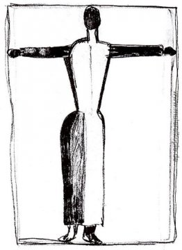 Abbildung in der Form eines Kreuzes mit erhobenen Händen