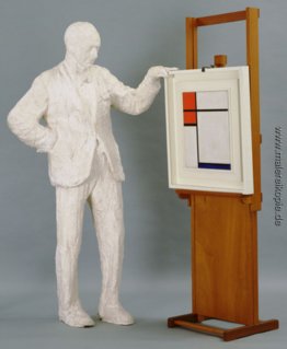 Porträt von Sidney Janis mit Mondrian Gemälde