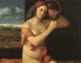 Nackte junge Frau vor dem Spiegel