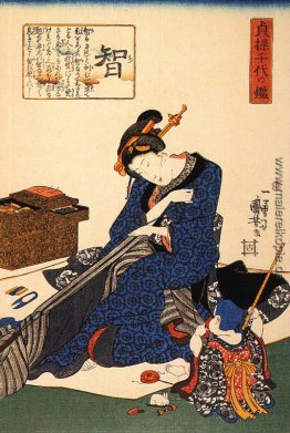 Eine sitzende Frau Nähen einen Kimono