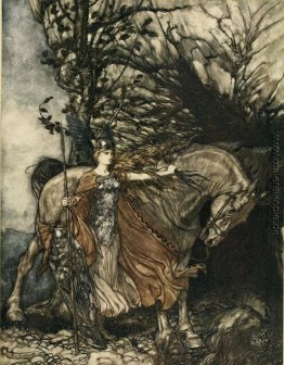 Brünnhilde mit ihrem Pferd, an der Mündung der Höhle
