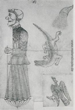 Hexe mit Adler, Krokodil und Füllhorn