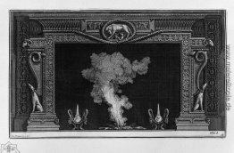 Kamin, zwei Windhunde, Hocken, an den Seiten, und die römische W
