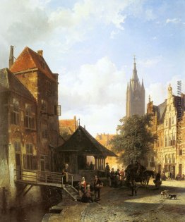 Springer Cornelis Zahlen in einer Straße in Delft