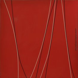 Untitled (schwarze und weiße Linien auf rotem Hintergrund)