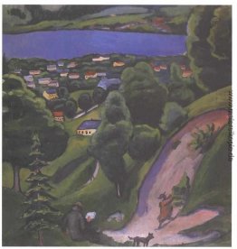 Landschaft auf dem Teggernsee mit einer Lesung Mann