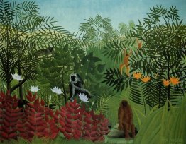 Tropischer Wald mit Affen und Schlangen