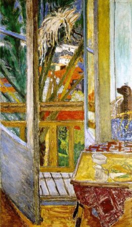 Die Tür-Fenster mit Hund