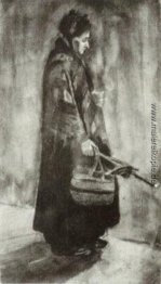 Frau mit Schal, Sonnenschirm und Korb Frau mit Schal, Sonnenschirm und Korb