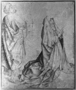 Die Jungfrau betet kniend hinter St. Peter