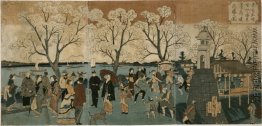 Japanische Triptychondruck zeigt japanische und ausländische Men
