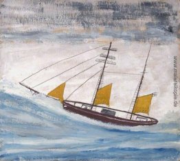 Fischerboot mit zwei Masten und gelbe Segel