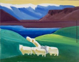 Schafe zu Fuß durch Tal