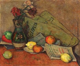 Stillleben mit Vase und Obst