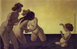 Drei Frauen und ein kleines Mädchen im Wasser spielen
