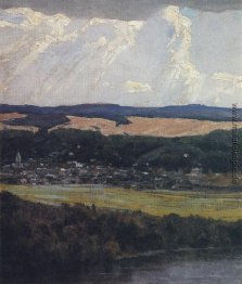 Blick auf Tarusa aus hoch Oka Bank
