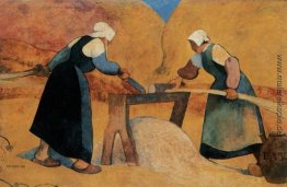 Bretonischen Frauen Schwingen von Flachs: Arbeits