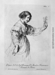 Halbfigur einer Frau, die eine Blume Halbfigur einer Frau, die eine Blume