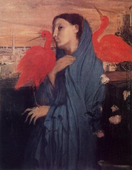 Frau auf einer Terrasse (junge Frau und Ibis)