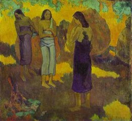Drei Tahitian Frauen gegen einen gelben Hintergrund, 1899 (Öl au