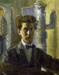 Selbstporträt vor dem Herd Selbstporträt vor dem Herd