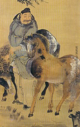Das Bild von einem Mann mit zwei Pferden (Detail?)