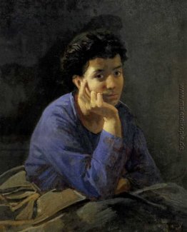 Porträt einer unbekannten Frau in einem blauen Bluse