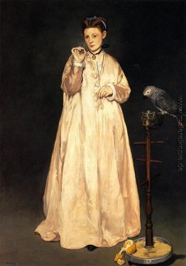 Frau mit einem Papageien