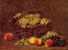 Korb von weißen Trauben und Pfirsiche