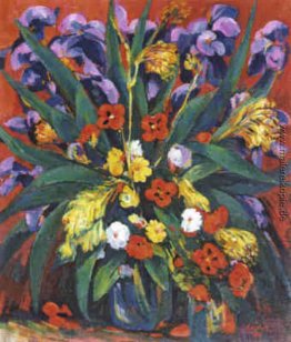 Stillleben mit Iris und Mohnblumen